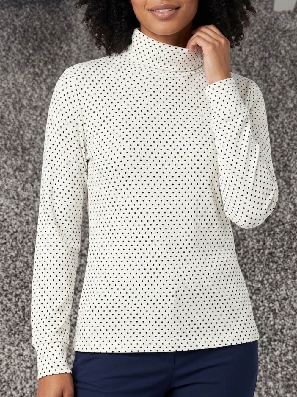 Women's Cream Polka Dot Turtleneck Sweater